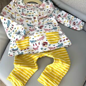 Baby Boden Chicken Print and Striped Baby Outfit